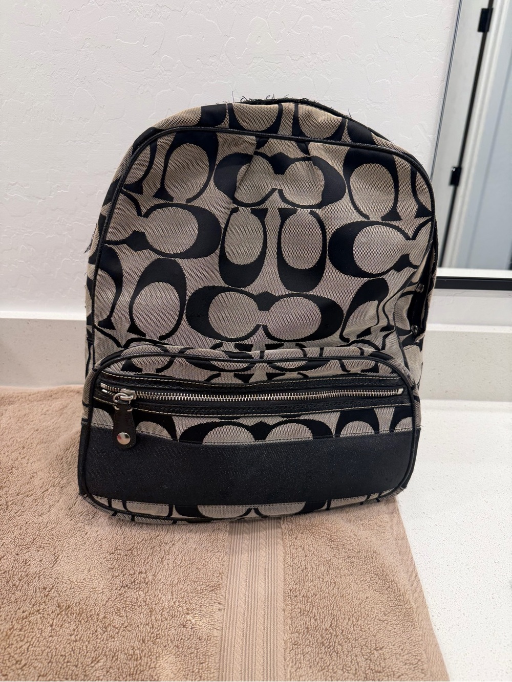 Coach Monogram Canvas Backpack - Black & Taupe